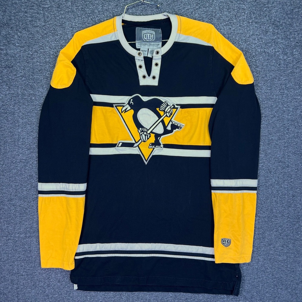 Old Time Hockey Pittsburgh Penguins Shirt Mens M Black Yellow Jersey Style NHL